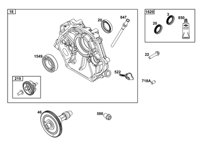 Crankcase Cover/Sump Group Diagram and Parts List for 25V337-0065-G1  Briggs and Stratton Engine